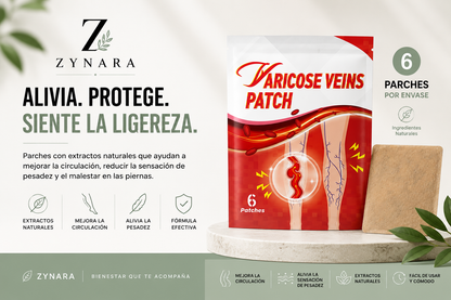 Alivia la pesadez y el cansancio de las piernas con los parches para varices ZYNARA. Fórmula natural, fácil de usar y diseñada para tu bienestar diario.