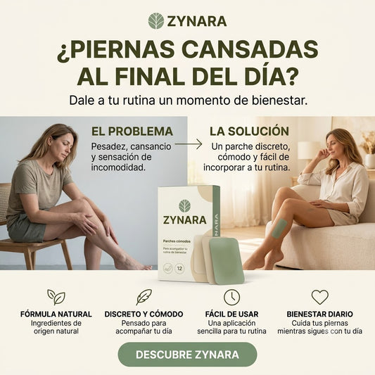 Alivia la pesadez y el cansancio. Parches ZYNARA, fáciles de usar. Bienestar diario para tus piernas