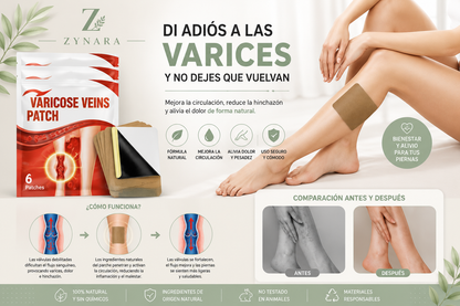 Alivia la pesadez y el cansancio de las piernas con los parches para varices ZYNARA. Fórmula natural, fácil de usar y diseñada para tu bienestar diario.